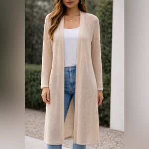 Calvin Klein Open Weave Knit Cardigan in Beige